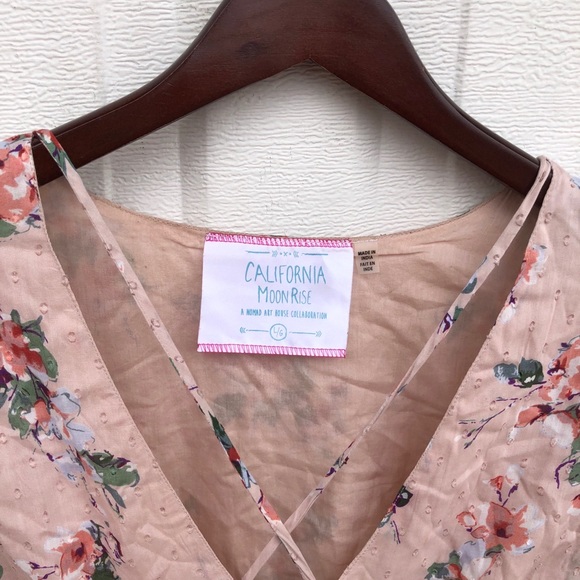 California Moon Rise Women’s Dress Pale Pink Floral Boho Romantic Large - Picture 6 of 7